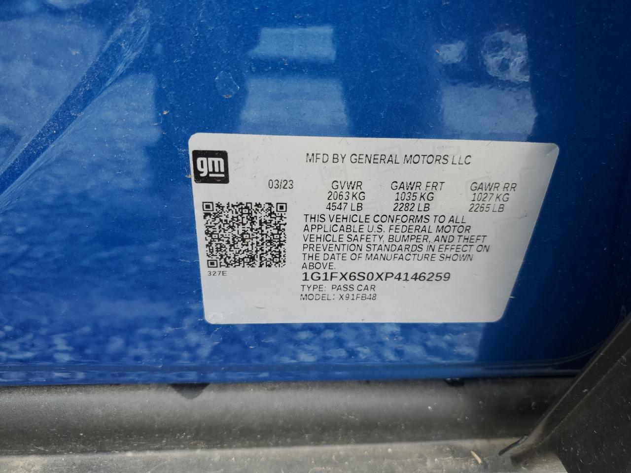 2023 CHEVROLET BOLT EV 2LT VIN:1G1FX6S0XP4146259