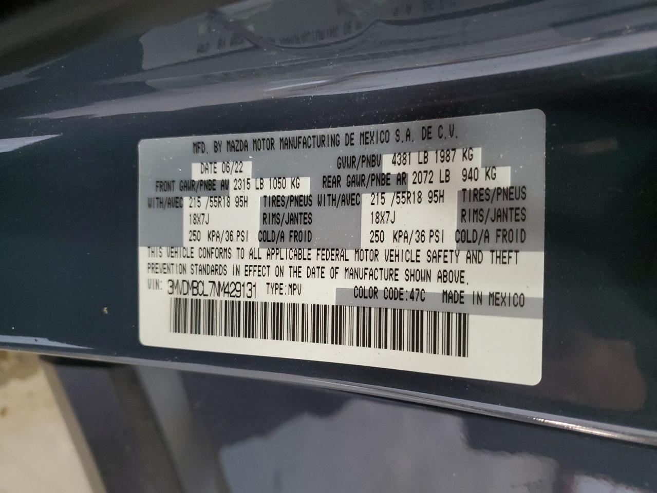 2022 MAZDA CX-30 PREFERRED VIN:3MVDMBCL7NM429131