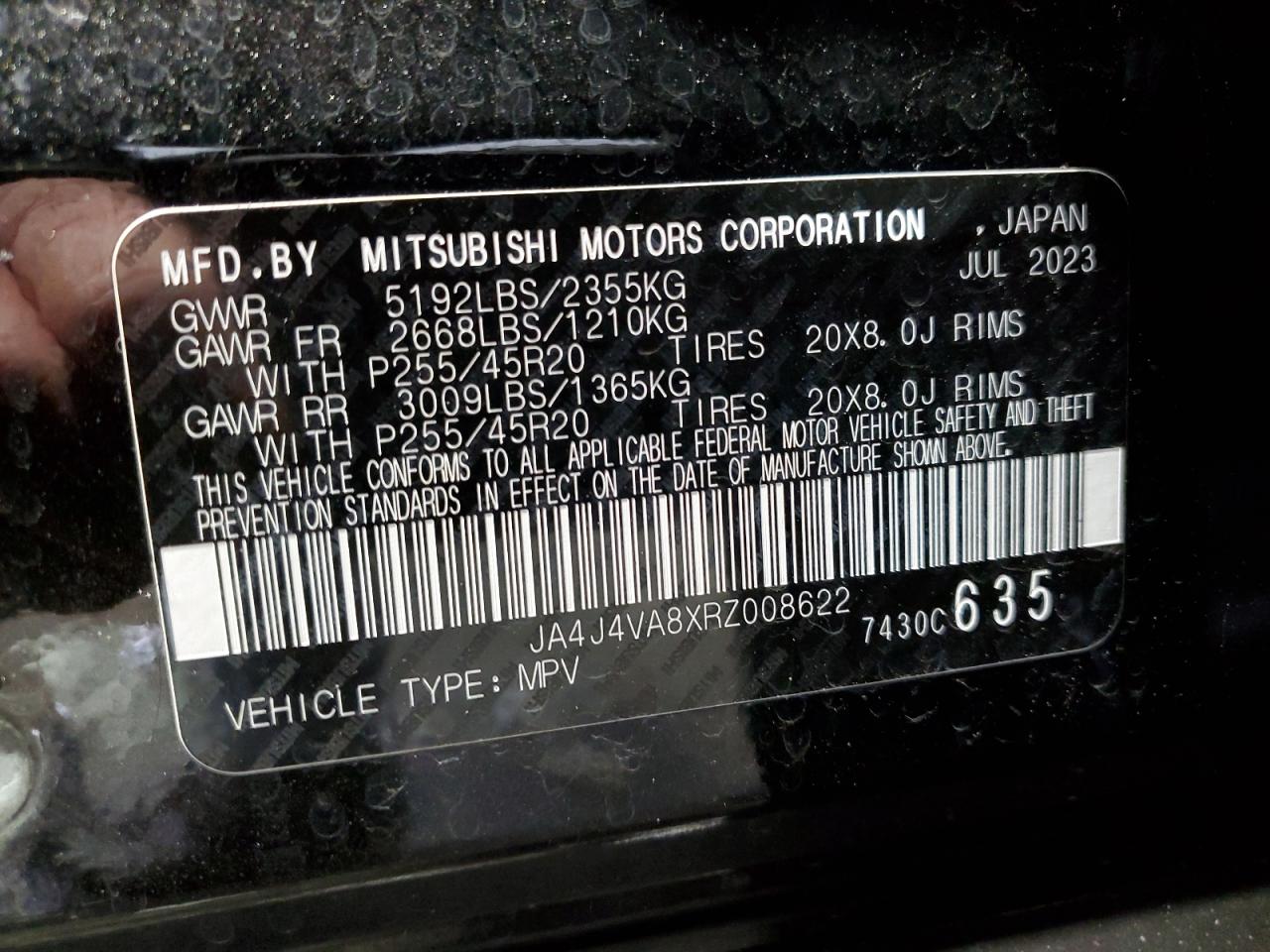 2024 MITSUBISHI OUTLANDER SE VIN:JA4J4VA8XRZ008622