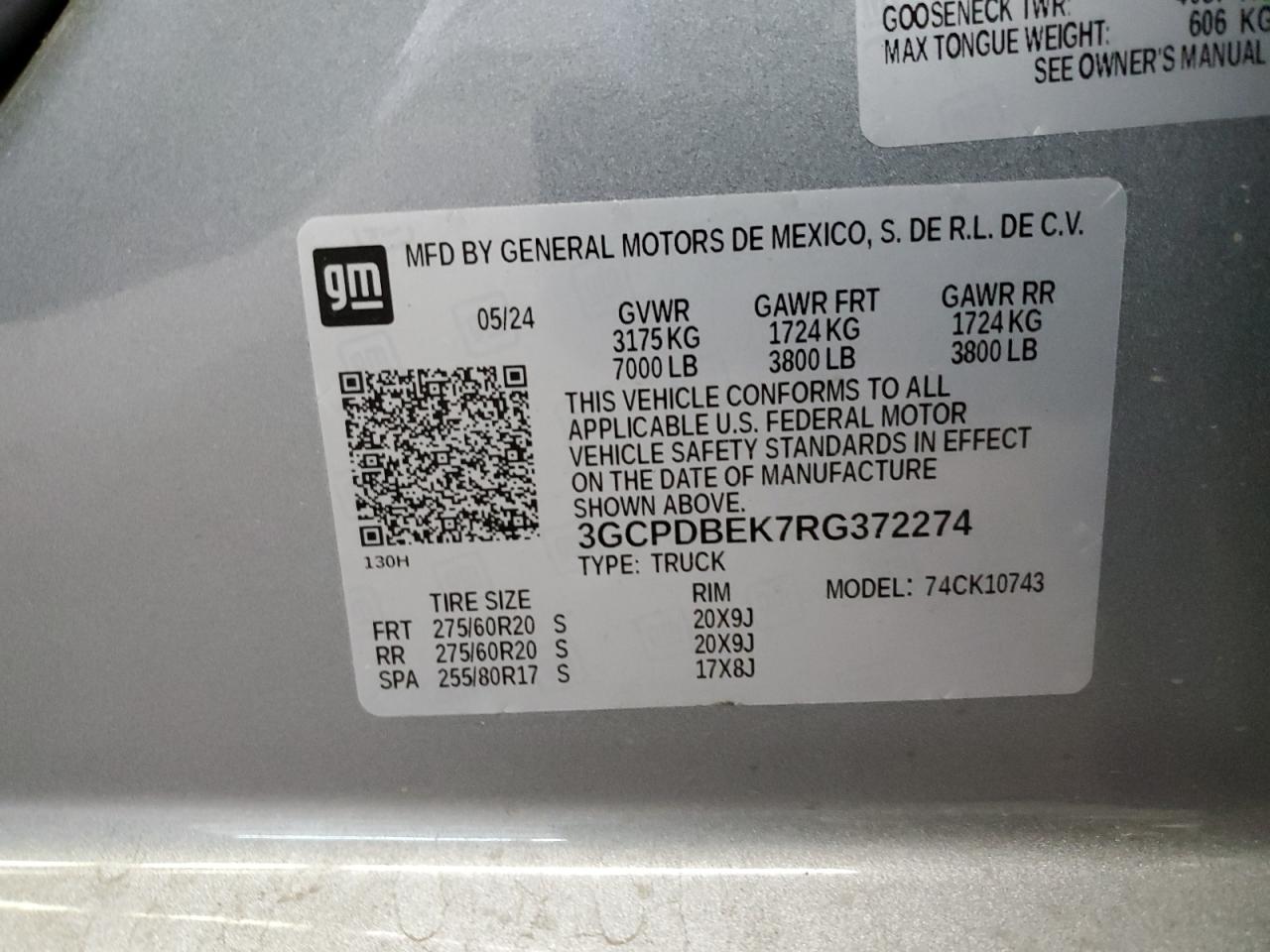 2024 CHEVROLET SILVERADO K1500 CUSTOM VIN:3GCPDBEK7RG372274