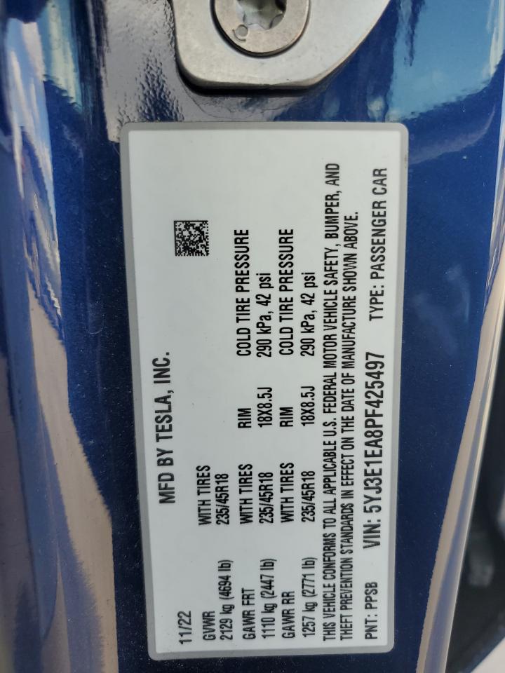 2023 TESLA MODEL 3 VIN:5YJ3E1EA8PF425497