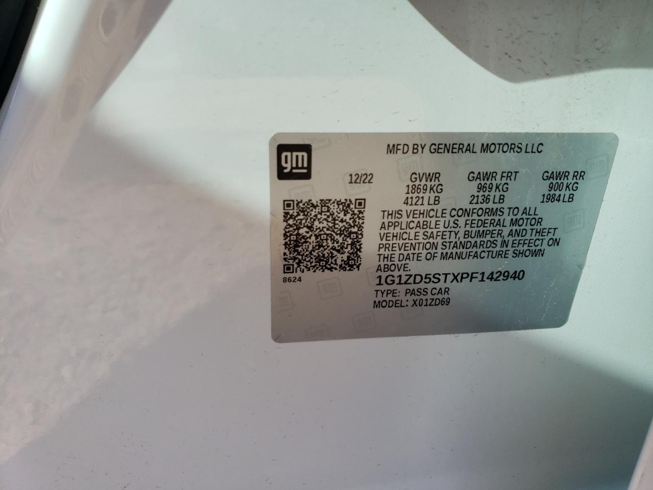 2023 CHEVROLET MALIBU LT VIN:1G1ZD5STXPF142940