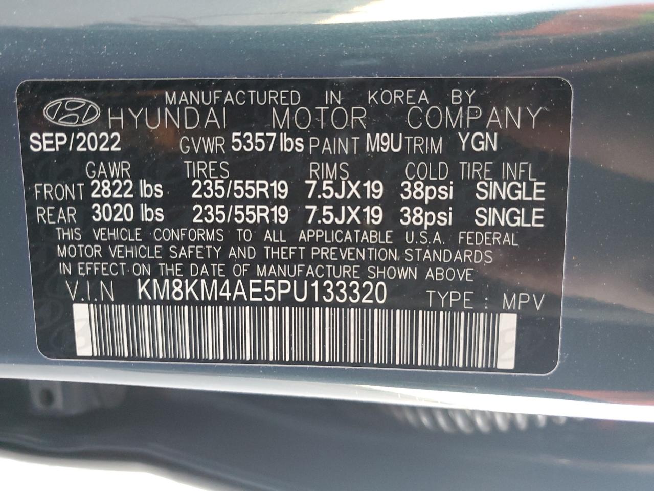 2023 HYUNDAI IONIQ 5 SE VIN:KM8KM4AE5PU133320