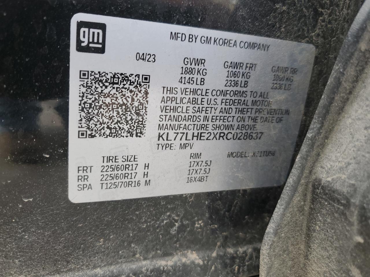 2024 CHEVROLET TRAX 1LT VIN:KL77LHE2XRC028637