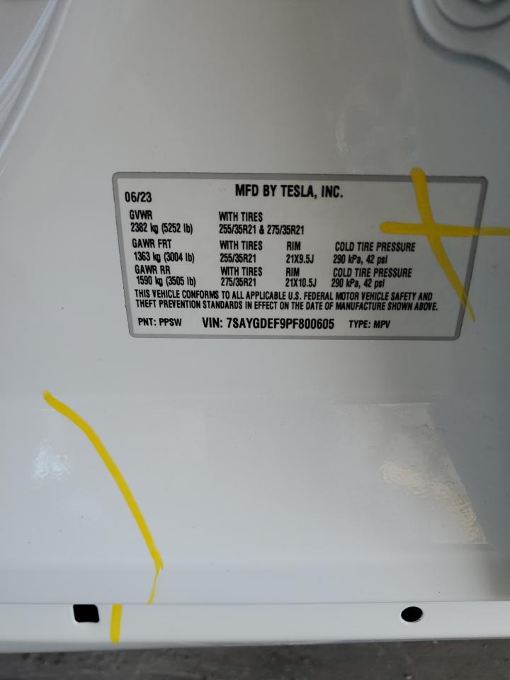 2023 TESLA MODEL Y VIN:7SAYGDEF9PF800605