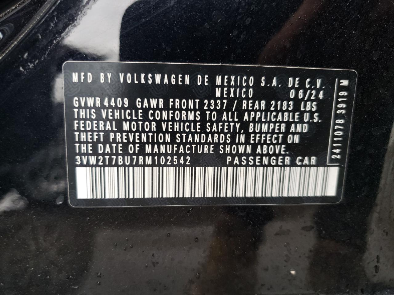 2024 VOLKSWAGEN JETTA GLI AUTOBAHN VIN:3VW2T7BU7RM102542
