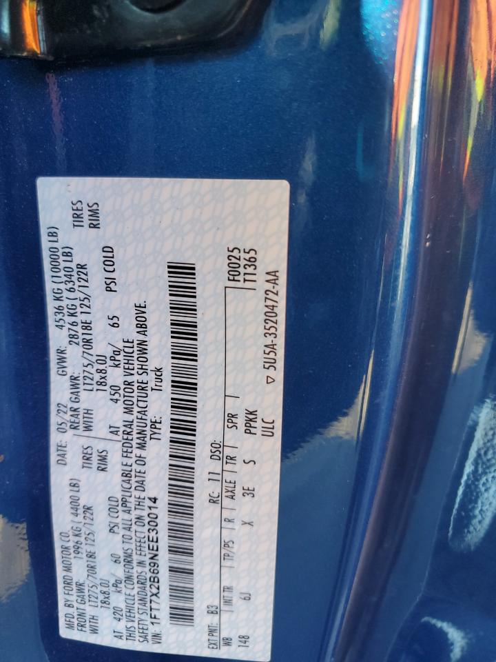 2022 FORD F250 SUPER DUTY VIN:1FT7X2B69NEE30014