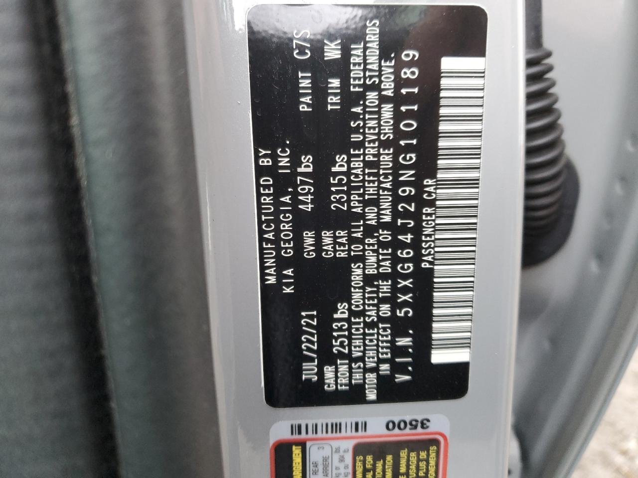 2022 KIA K5 GT LINE VIN:5XXG64J29NG101189