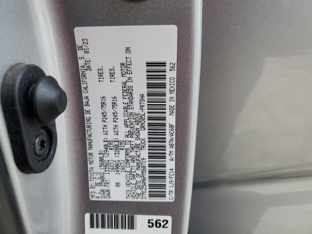 2023 TOYOTA TACOMA DOUBLE CAB VIN:3TMCZ5AN6PM560719