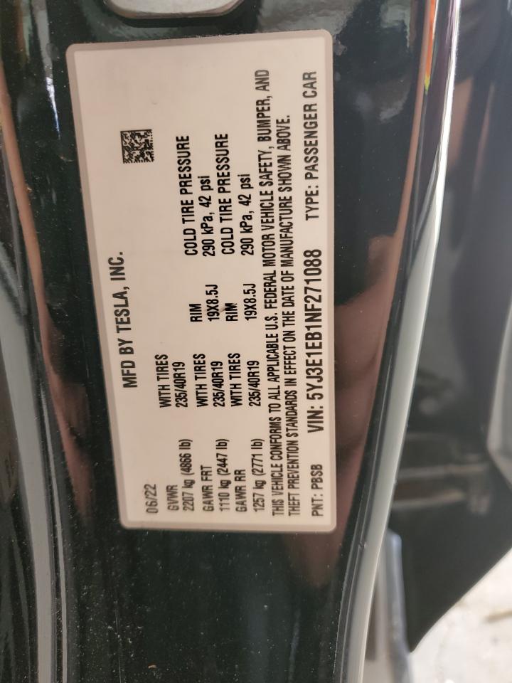 2022 TESLA MODEL 3 VIN:5YJ3E1EB1NF271088