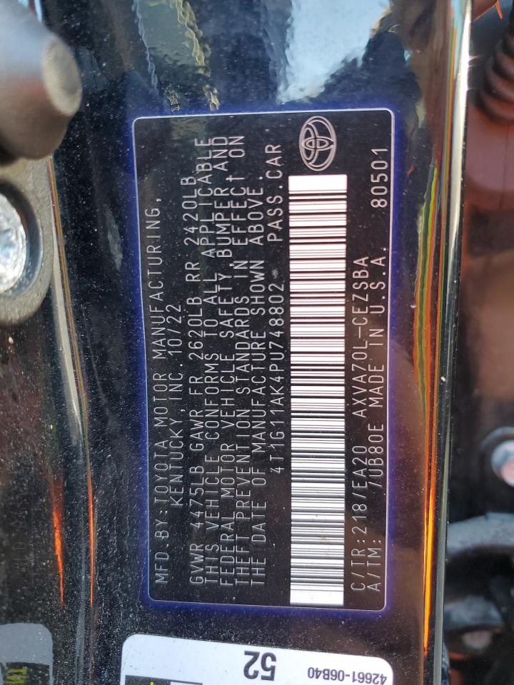 2023 TOYOTA CAMRY SE NIGHT SHADE VIN:4T1G11AK4PU748802