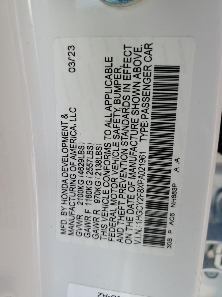 2023 HONDA ACCORD TOURING HYBRID VIN:1HGCY2F8XPA021961