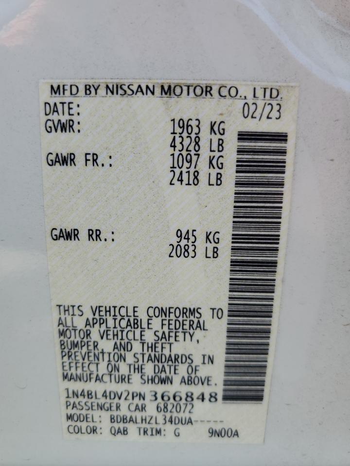 2023 NISSAN ALTIMA SV VIN:1N4BL4DV2PN366848