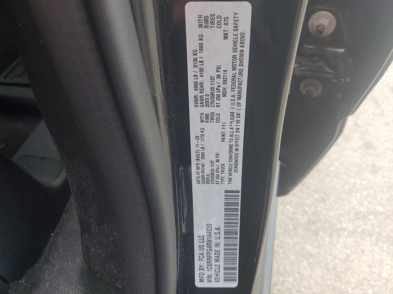 2024 RAM 1500 BIG HORN/LONE STAR VIN:1C6RRFFG4RN144839