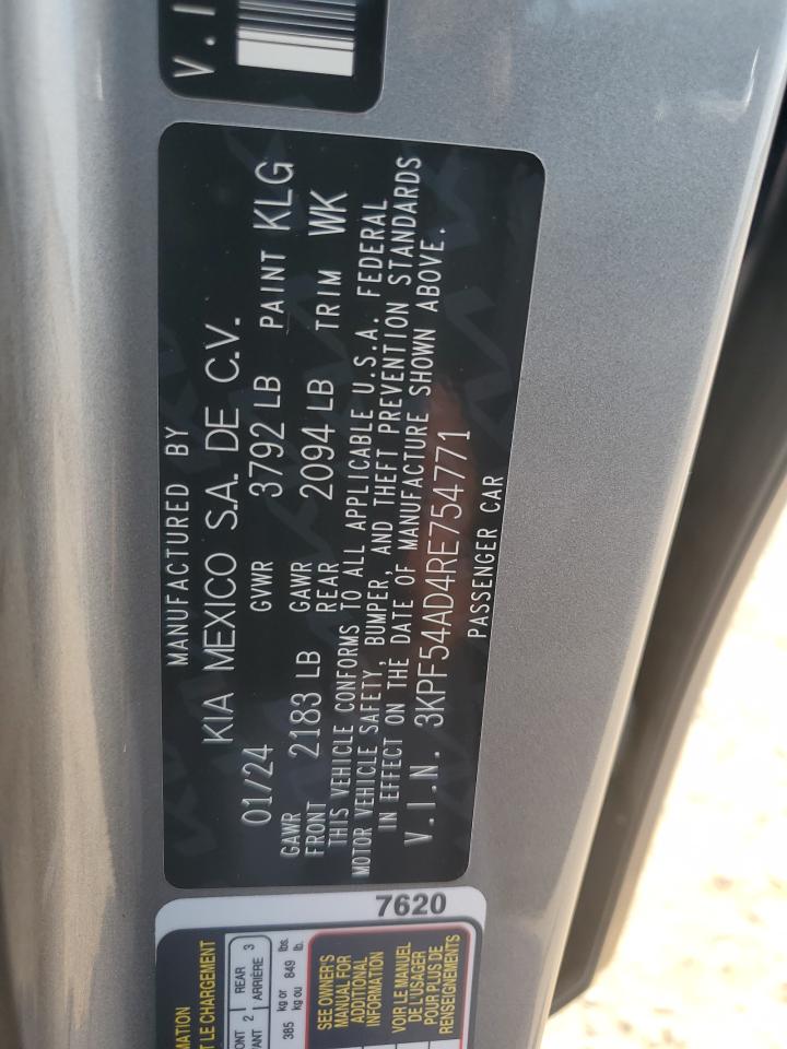 2024 KIA FORTE GT LINE VIN:3KPF54AD4RE754771