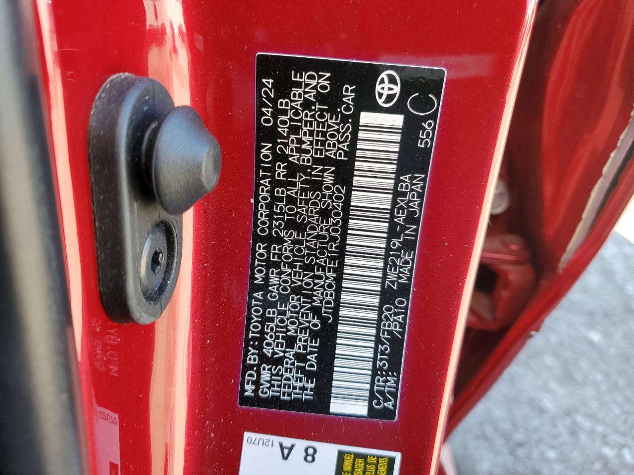 2024 TOYOTA COROLLA LE VIN:JTDBCMFE1RJ030402