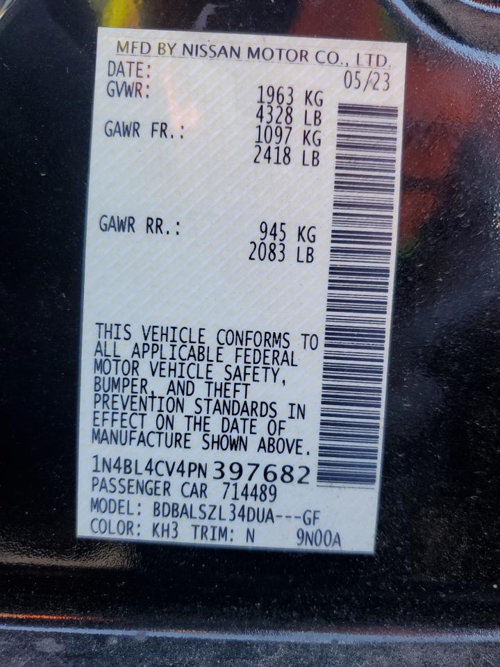 2023 NISSAN ALTIMA SR VIN:1N4BL4CV4PN397682