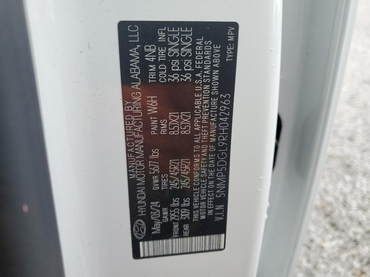 2024 HYUNDAI SANTA FE CALLIGRAPHY VIN:5NMP5DGL9RH042963