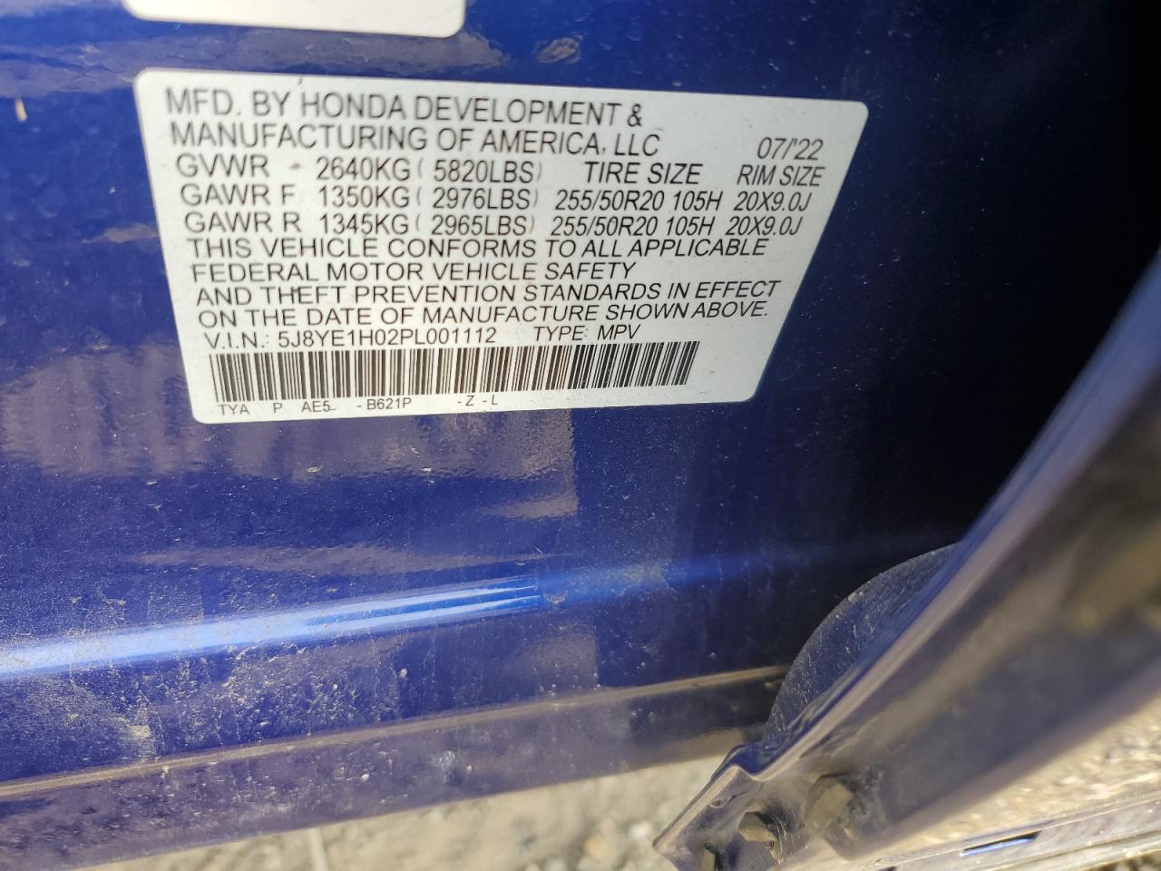 2023 ACURA MDX A-SPEC VIN:5J8YE1H02PL001112