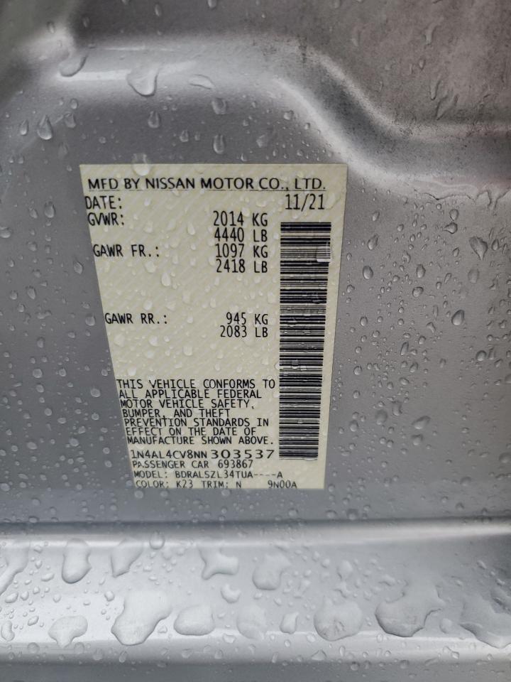 2022 NISSAN ALTIMA SR VIN:1N4AL4CV8NN303537