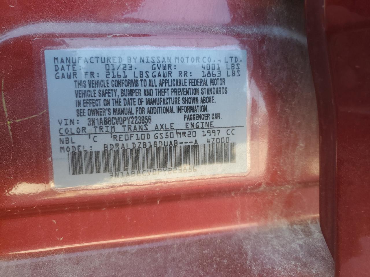 2023 NISSAN SENTRA SV VIN:3N1AB8CV0PY223856