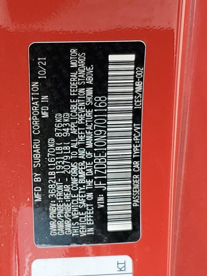 2022 SUBARU BRZ LIMITED VIN:JF1ZDBE10N9701168