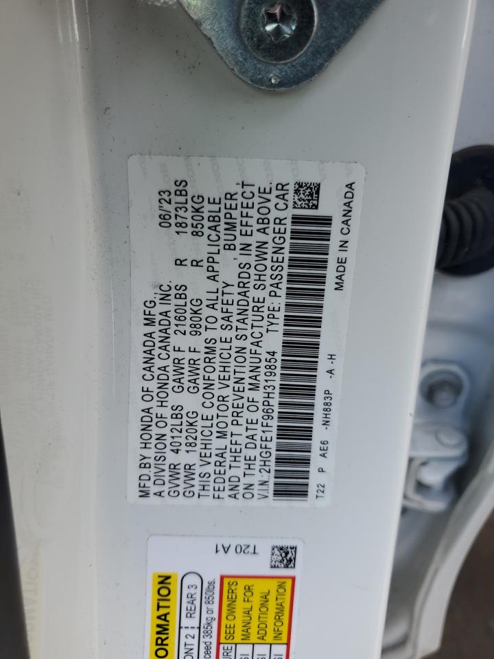 2023 HONDA CIVIC TOURING VIN:2HGFE1F96PH319854