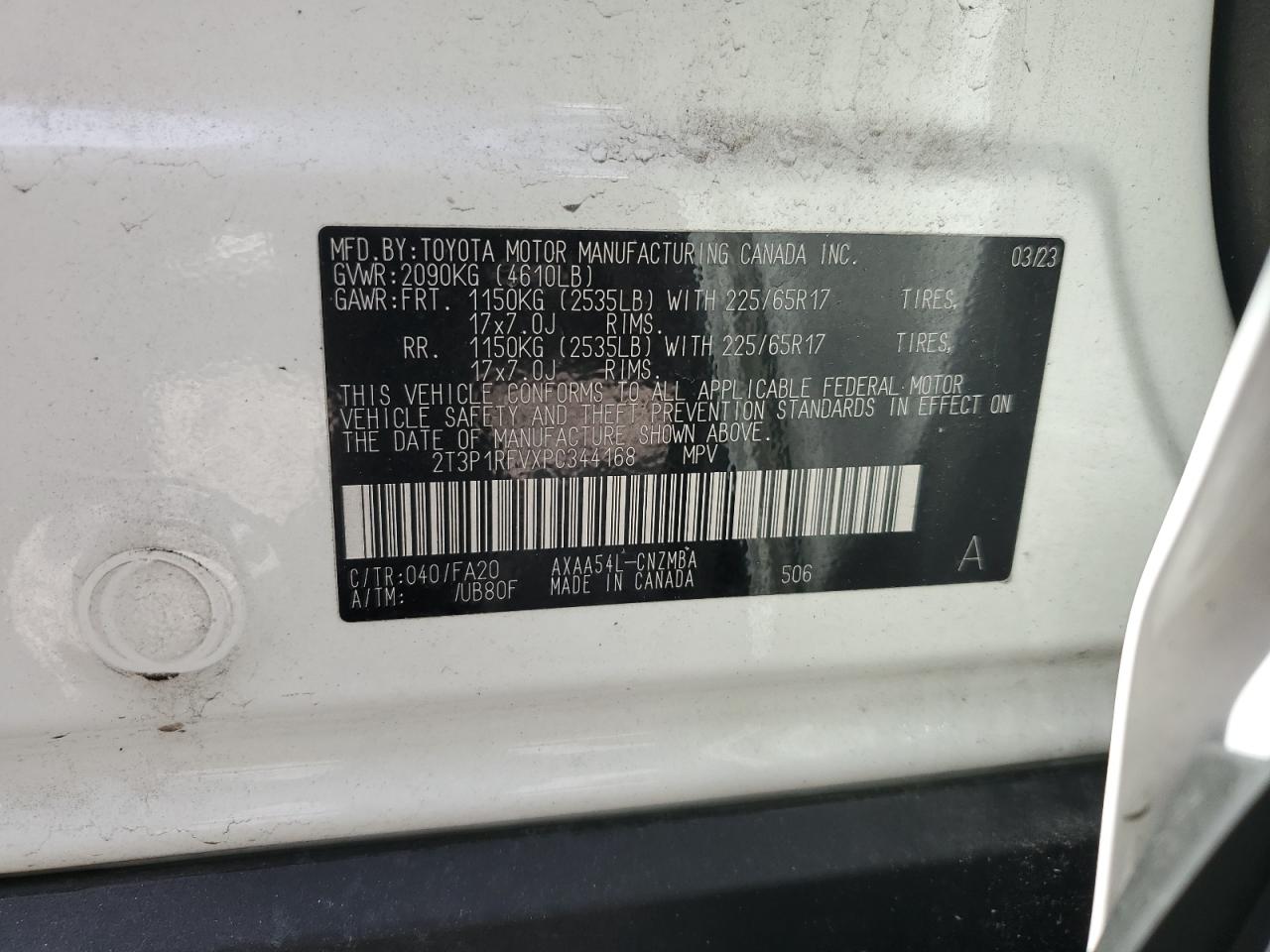 2023 TOYOTA RAV4 XLE VIN:2T3P1RFVXPC344168