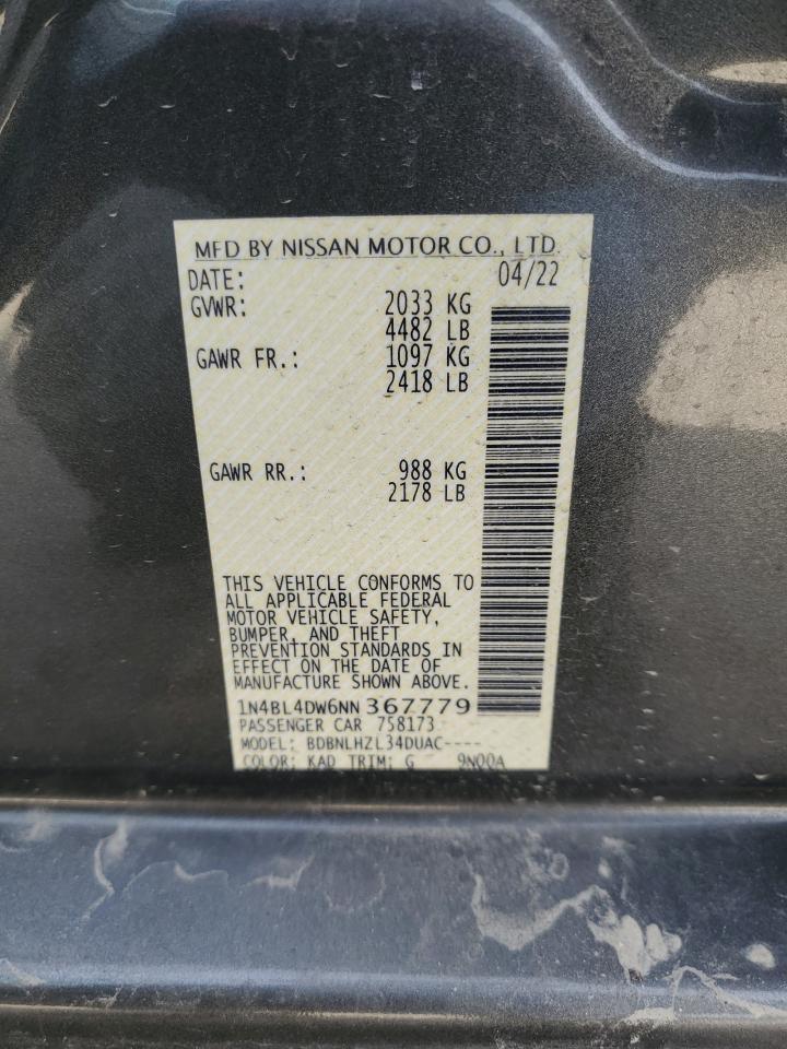 2022 NISSAN ALTIMA SV VIN:1N4BL4DW6NN367779