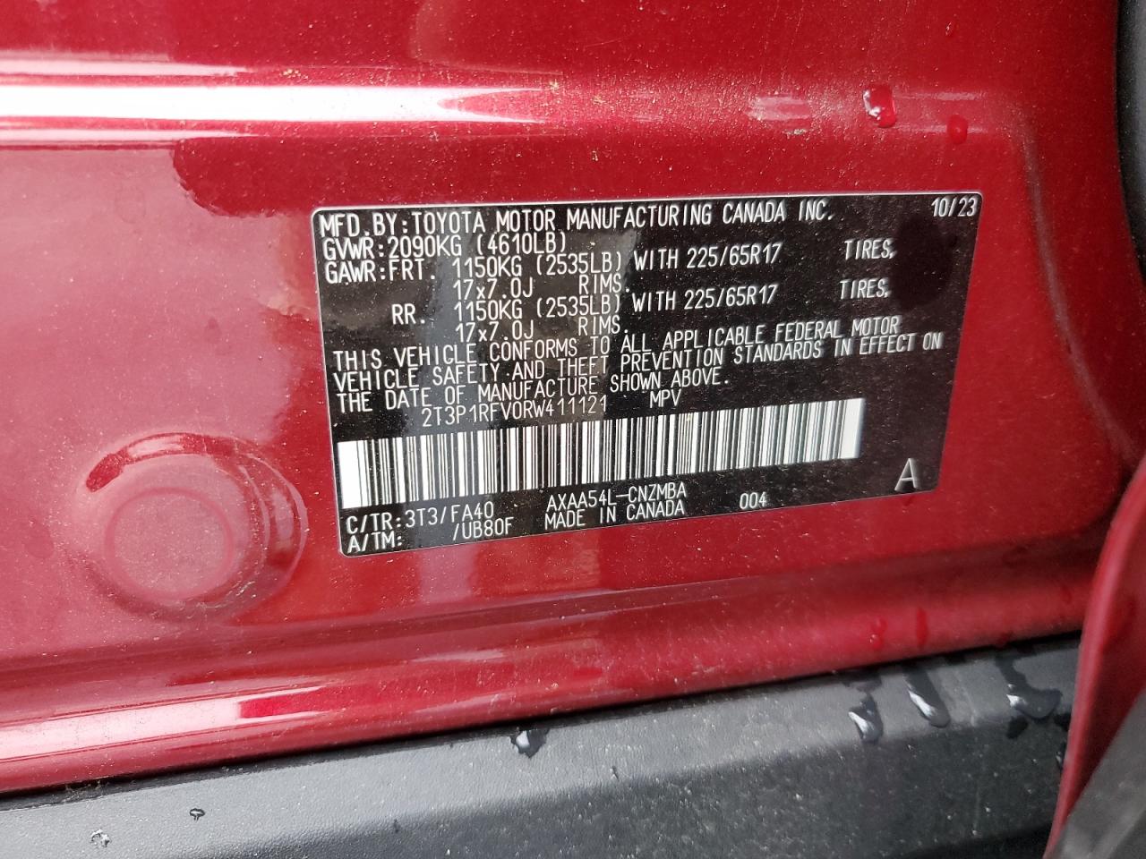 2024 TOYOTA RAV4 XLE VIN:2T3P1RFV0RW411121