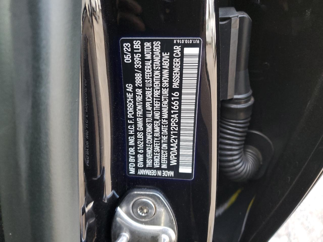 2023 PORSCHE TAYCAN VIN:WP0AA2Y12PSA16616