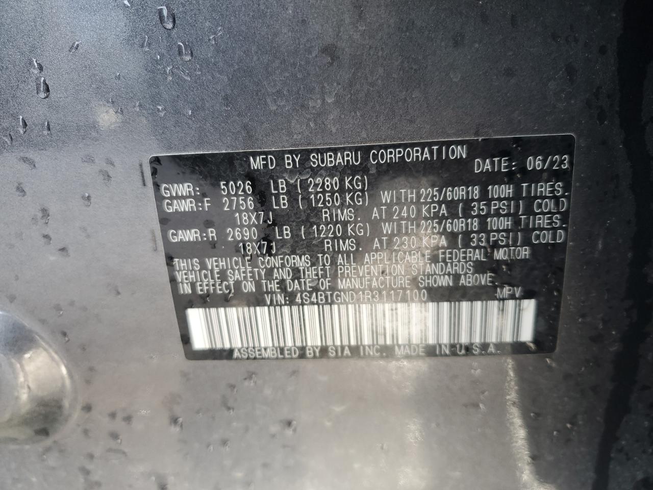 2024 SUBARU OUTBACK LIMITED XT VIN:4S4BTGND1R3117100