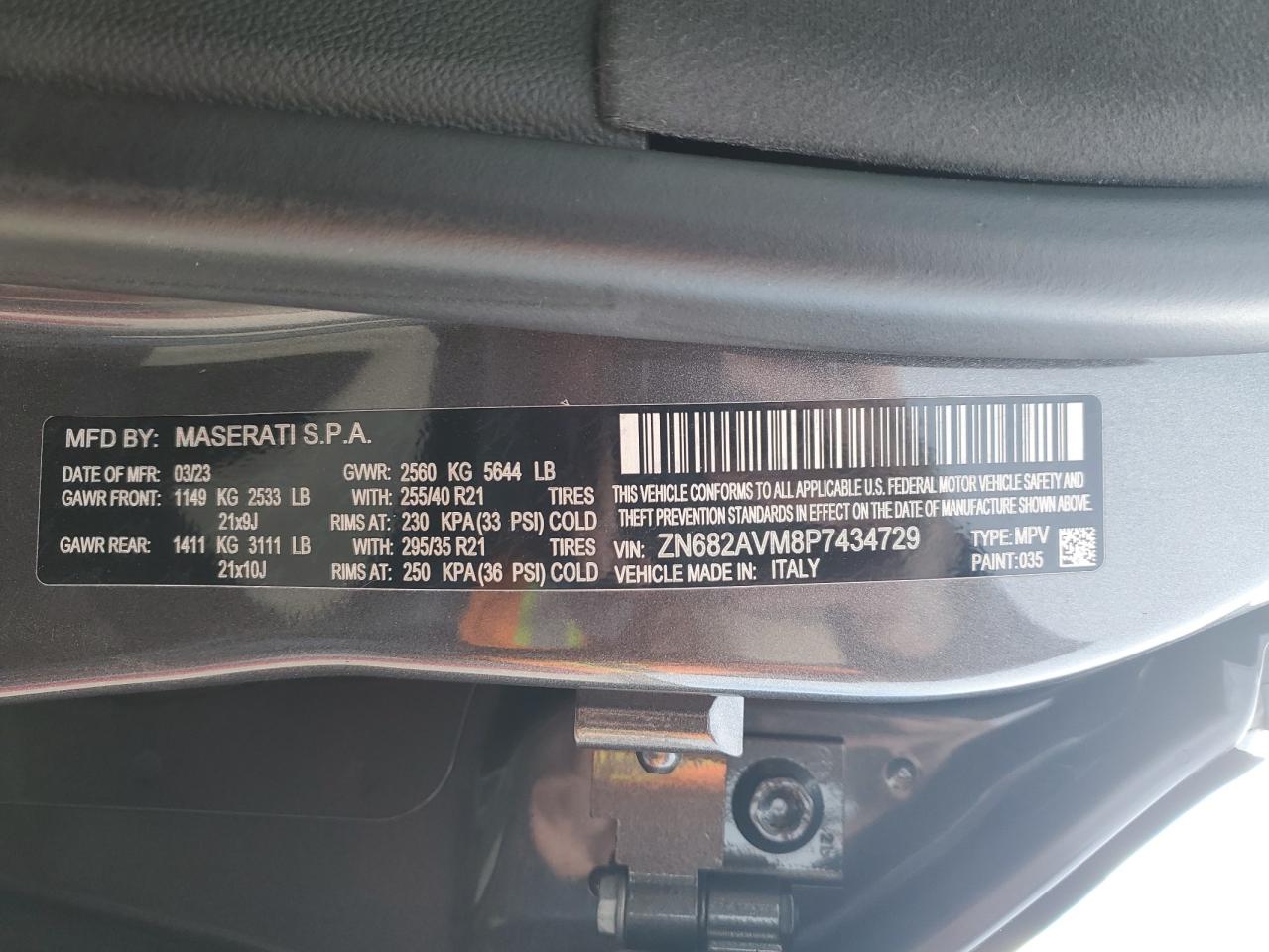 2023 MASERATI GRECALE MODENA VIN:ZN682AVM8P7434729