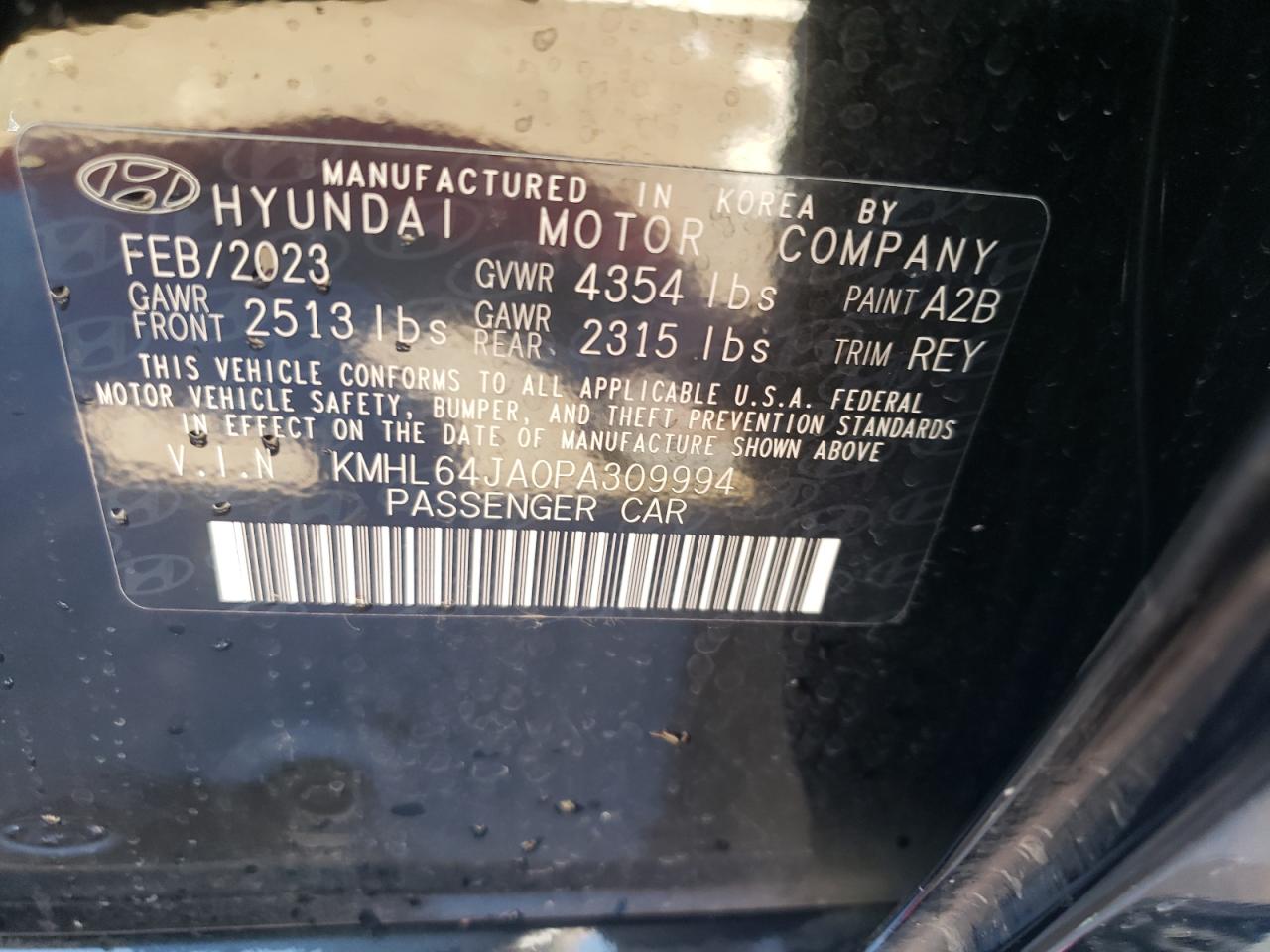 2023 HYUNDAI SONATA SEL VIN:KMHL64JA0PA309994