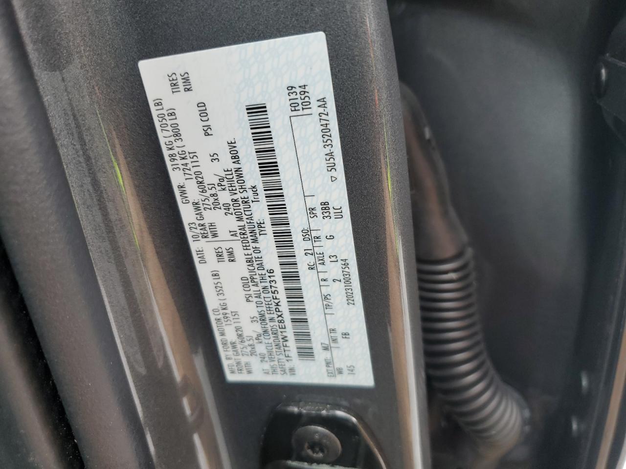 2023 FORD F150 SUPERCREW VIN:1FTFW1E8XPKF57316