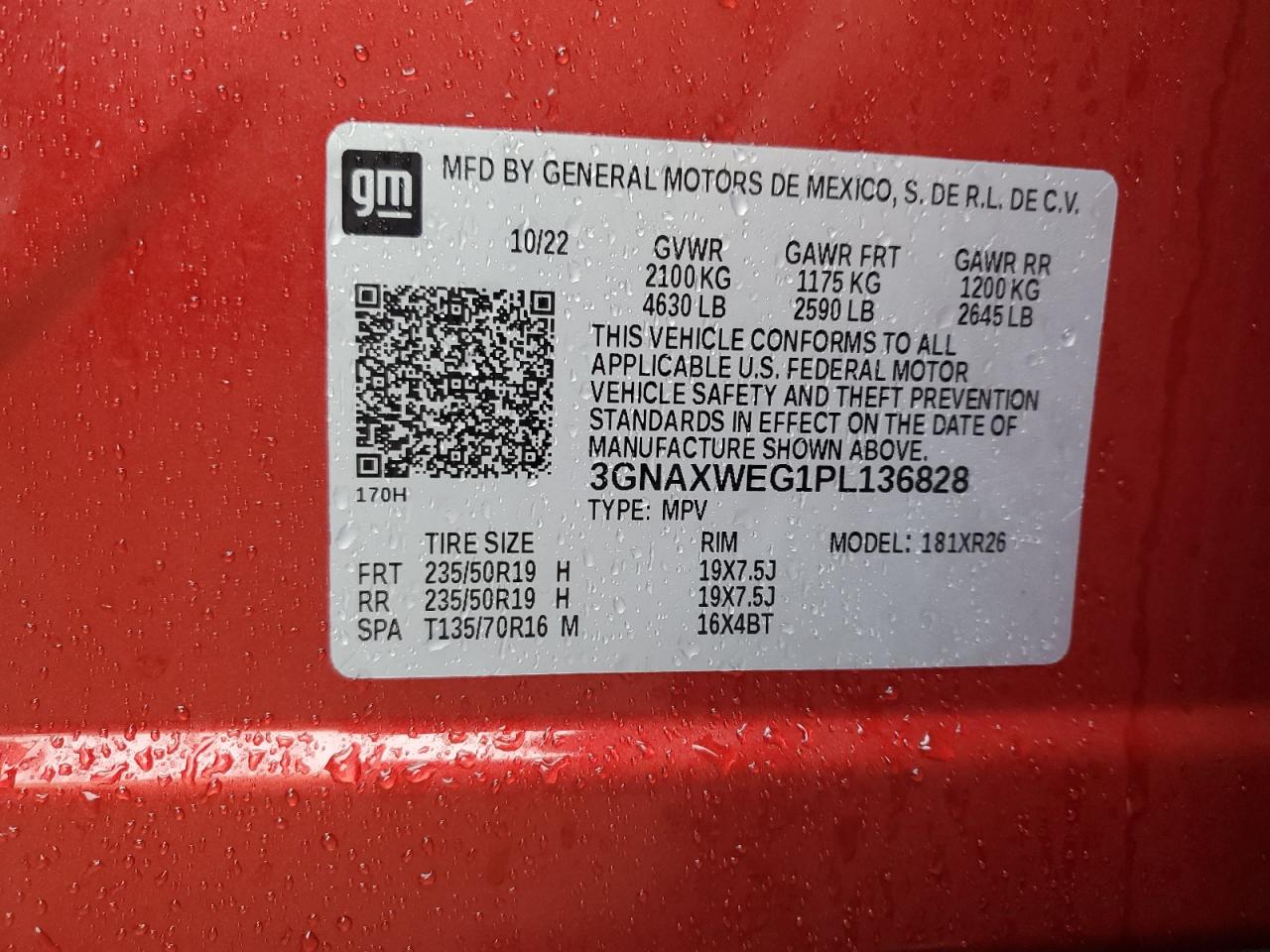 2023 CHEVROLET EQUINOX RS VIN:3GNAXWEG1PL136828