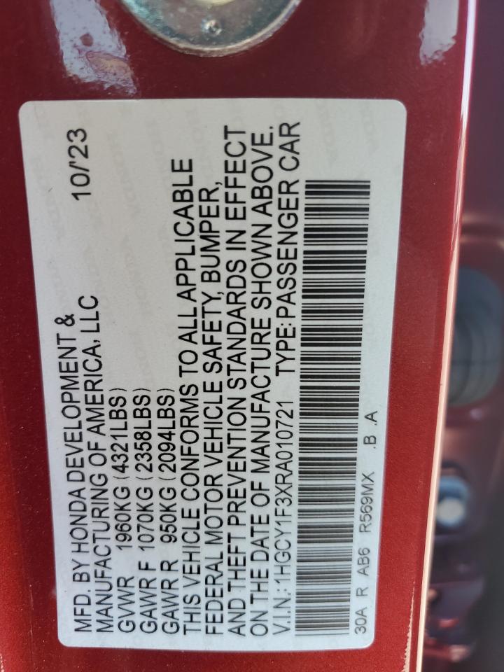 2024 HONDA ACCORD EX VIN:1HGCY1F3XRA010721