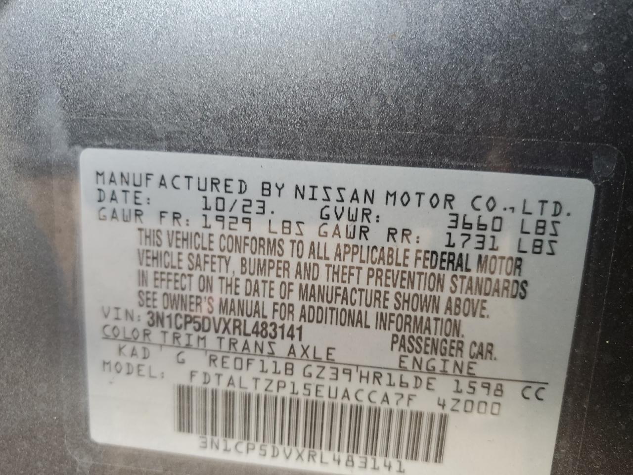 2024 NISSAN KICKS SR VIN:3N1CP5DVXRL483141