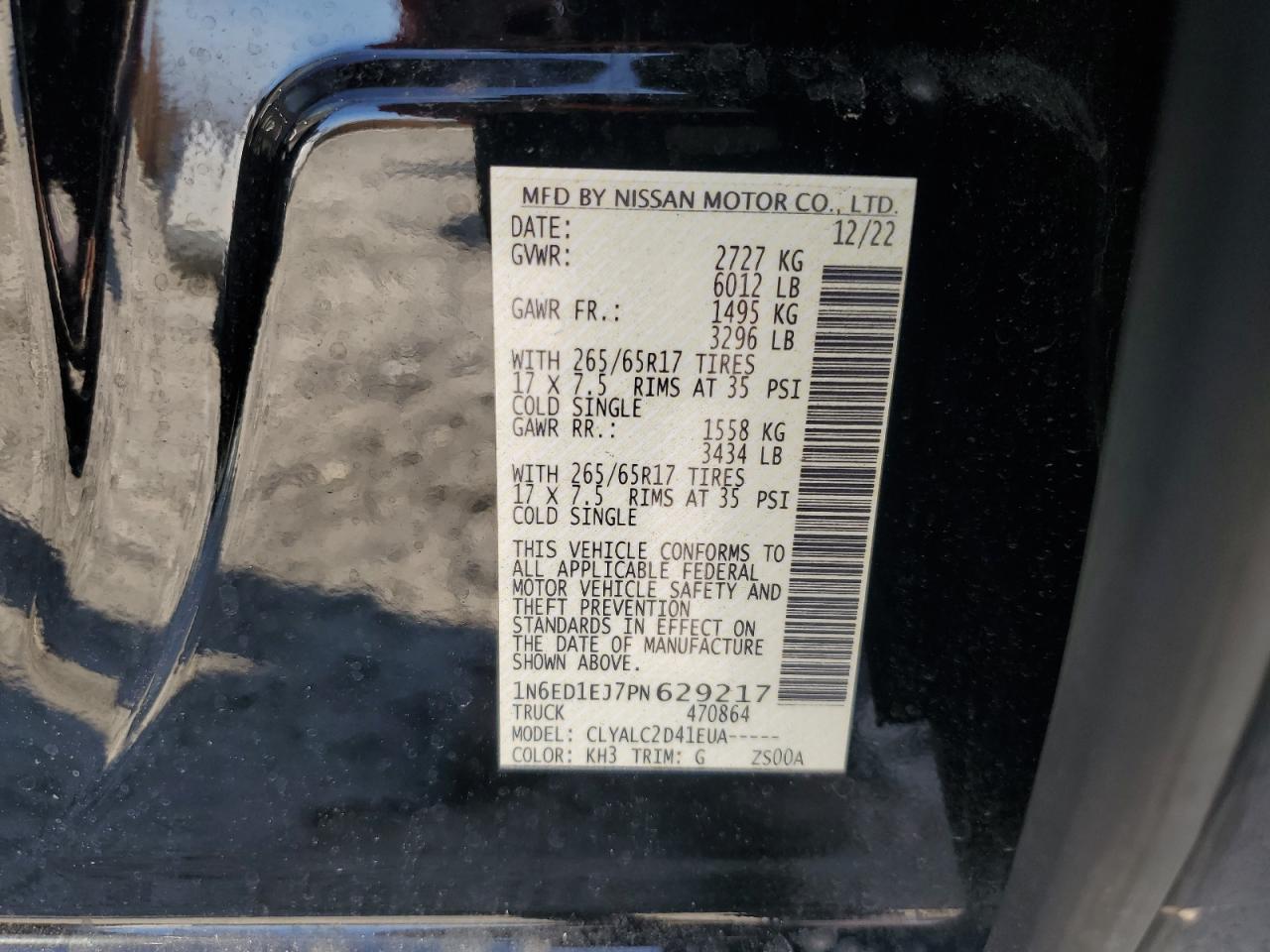 2023 NISSAN FRONTIER S VIN:1N6ED1EJ7PN629217
