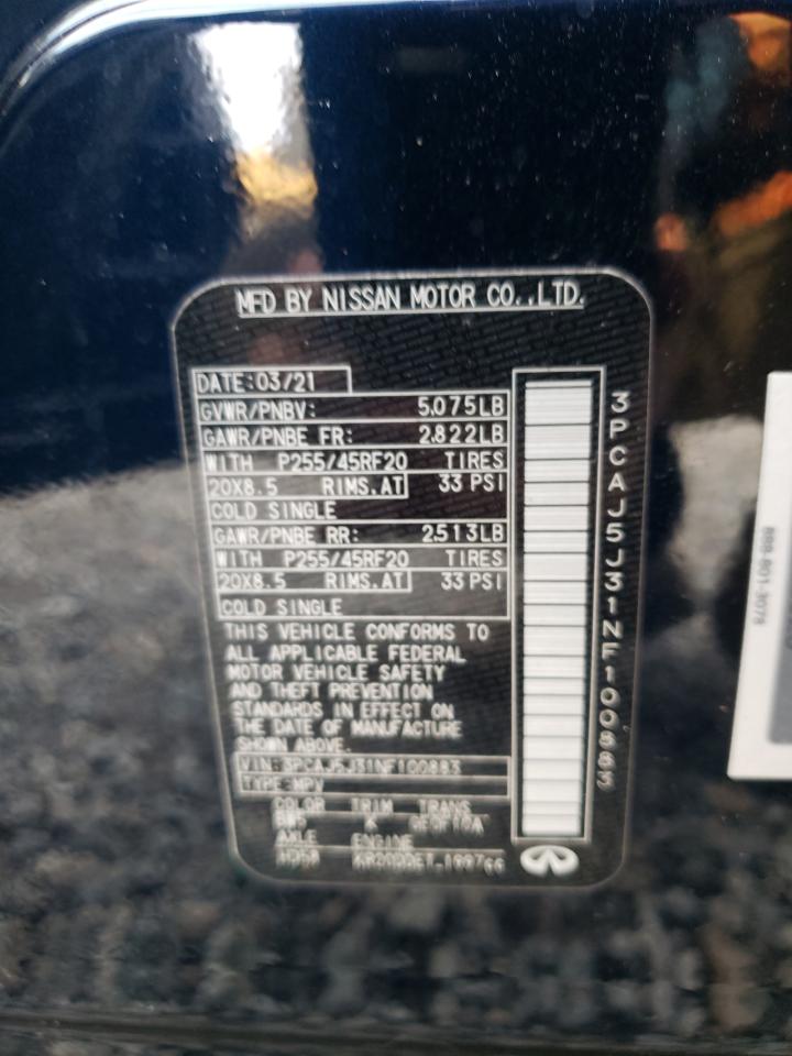 2022 INFINITI QX55 LUXE VIN:3PCAJ5J31NF100883