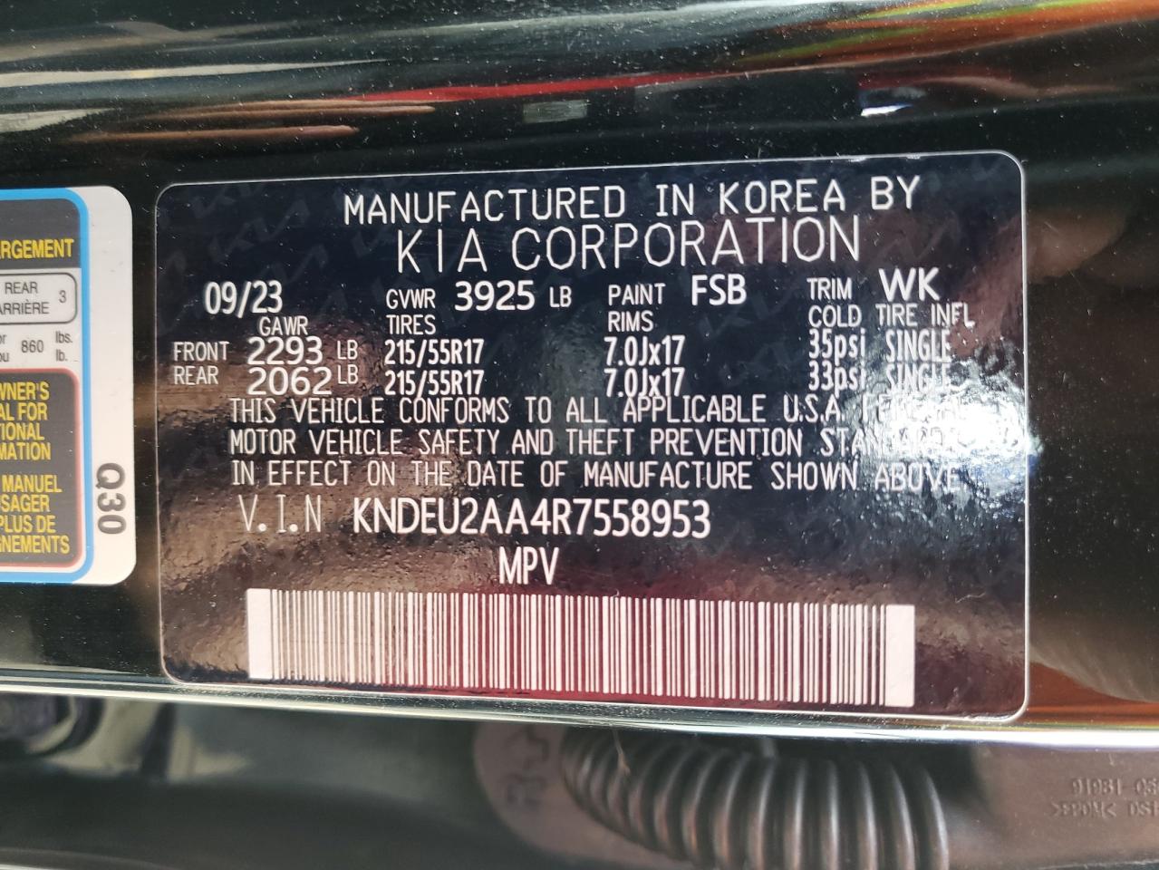 2024 KIA SELTOS S VIN:KNDEU2AA4R7558953