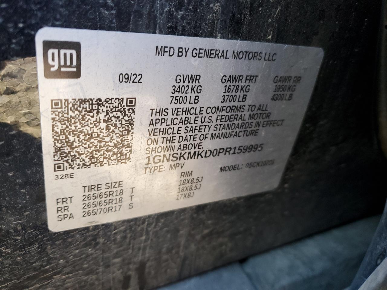 2023 CHEVROLET TAHOE K1500 LS VIN:1GNSKMKD0PR159995