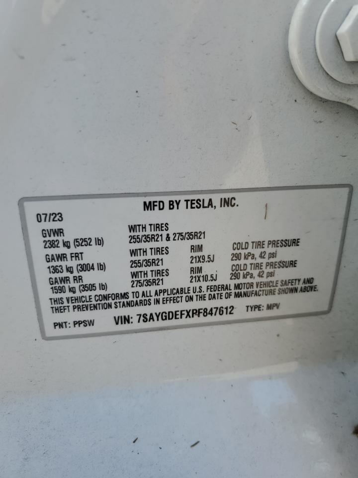 2023 TESLA MODEL Y VIN:7SAYGDEFXPF847612