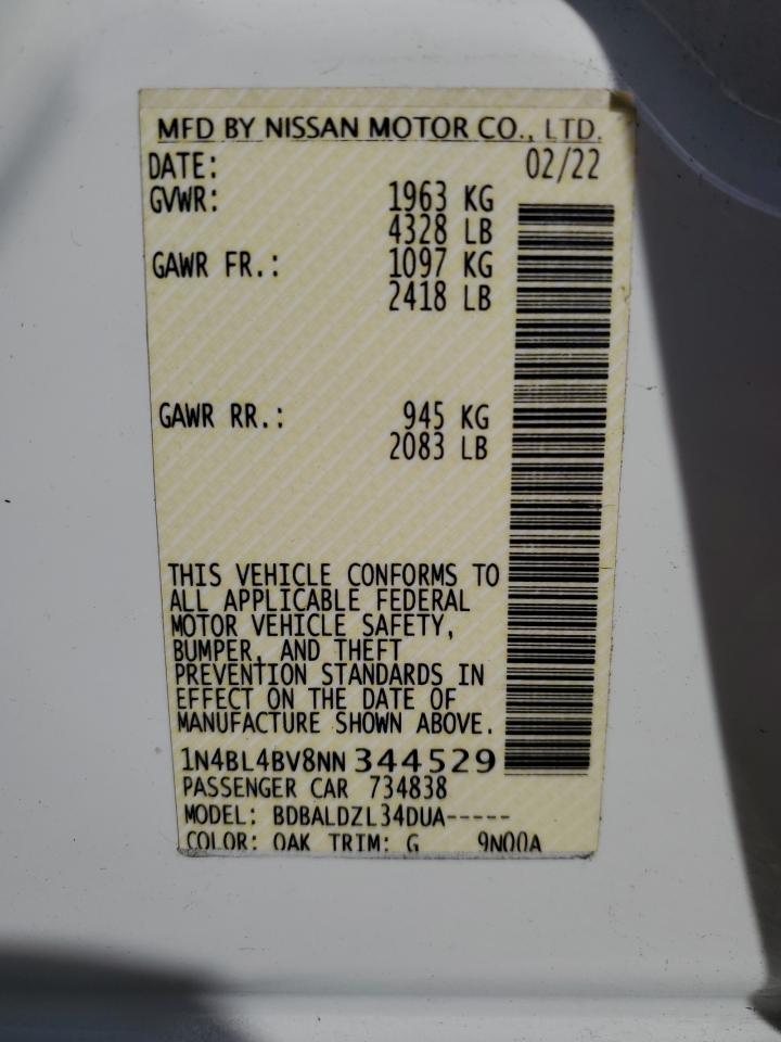 2022 NISSAN ALTIMA S VIN:1N4BL4BV8NN344529