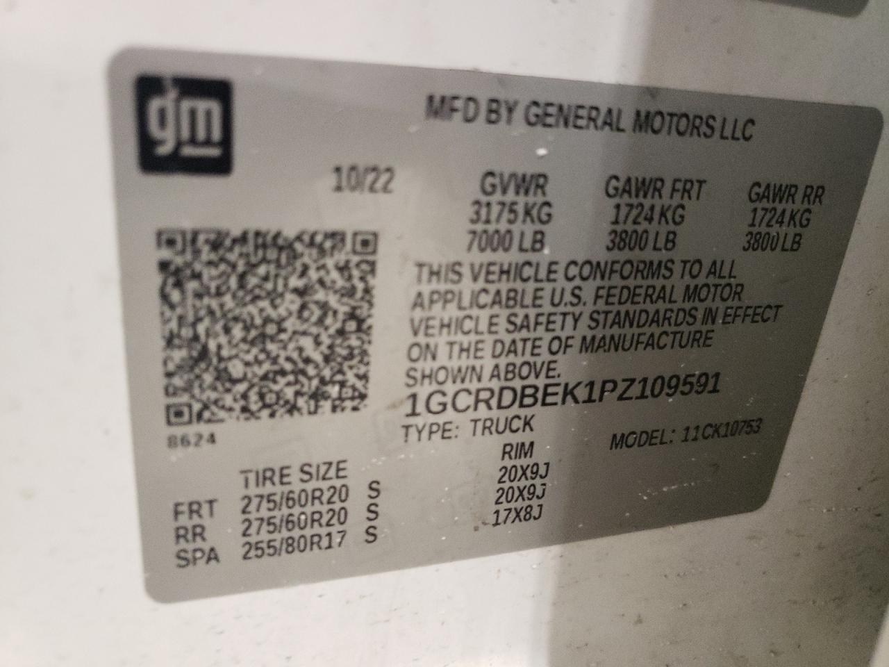 2023 CHEVROLET SILVERADO K1500 CUSTOM VIN:1GCRDBEK1PZ109591
