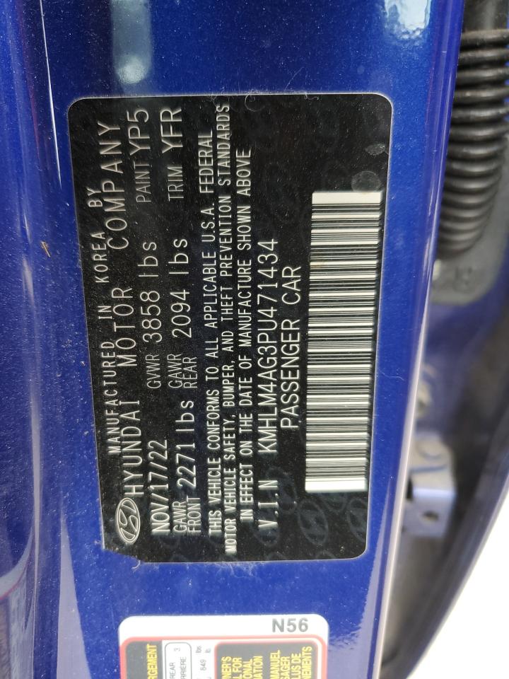 2023 HYUNDAI ELANTRA SEL VIN:KMHLM4AG3PU471434