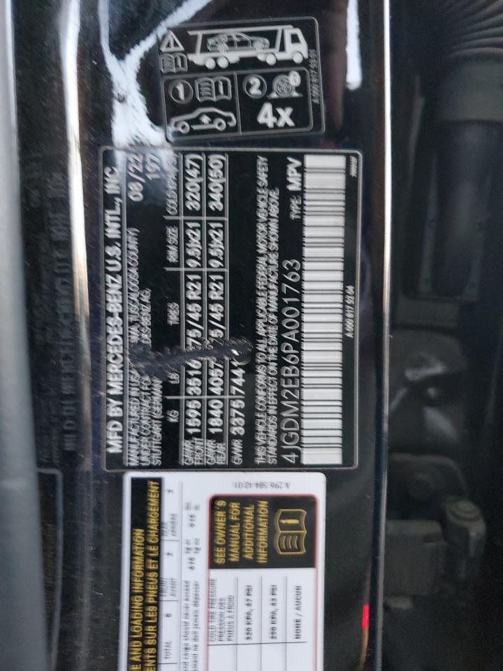 2023 MERCEDES-BENZ EQS SUV 450 4MATIC VIN:4JGDM2EB6PA001763