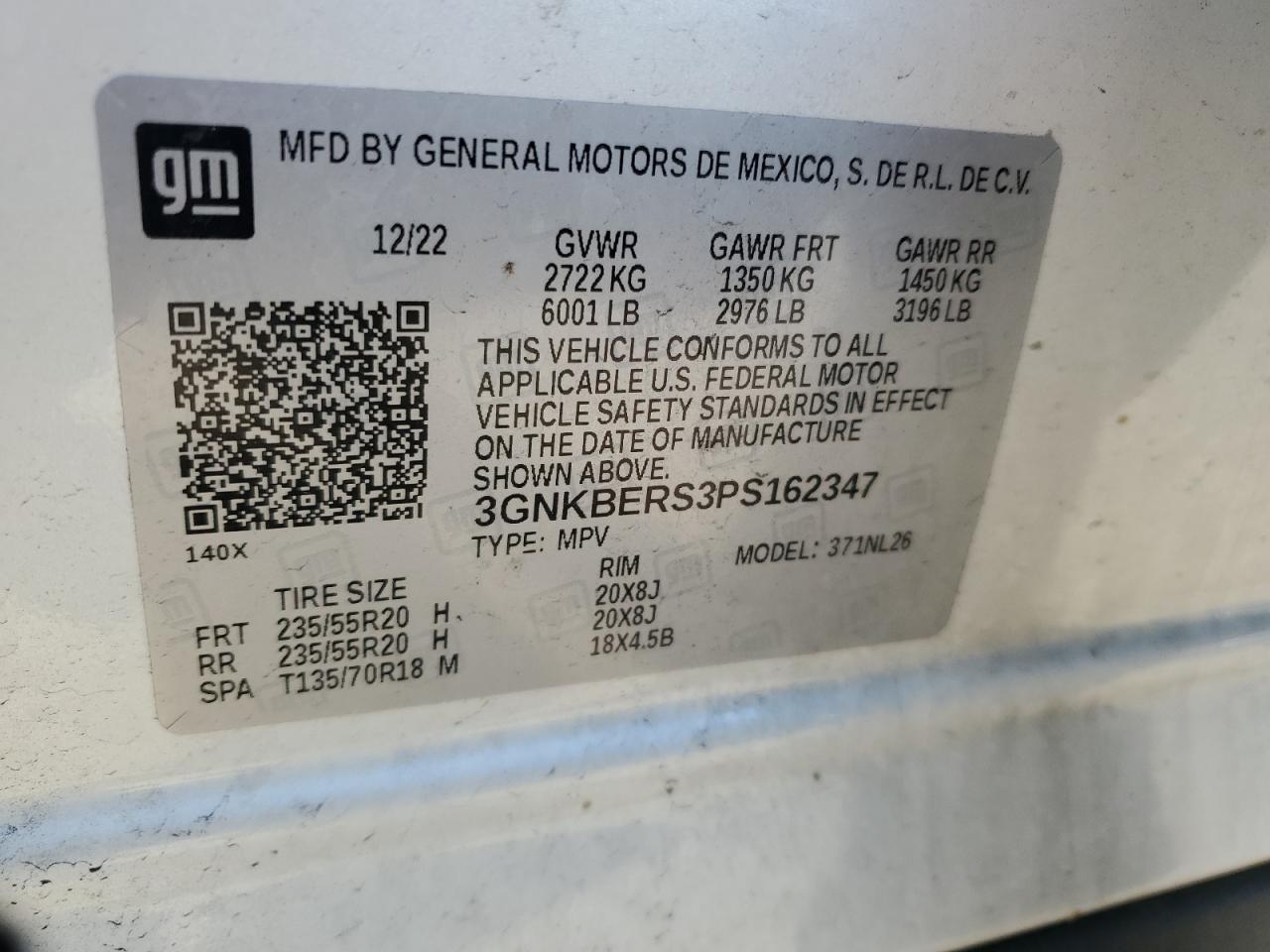 2023 CHEVROLET BLAZER RS VIN:3GNKBERS3PS162347