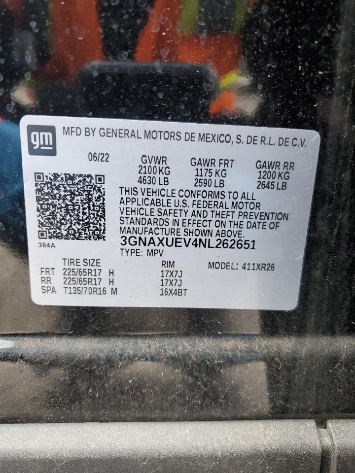 2022 CHEVROLET EQUINOX LT VIN:3GNAXUEV4NL262651