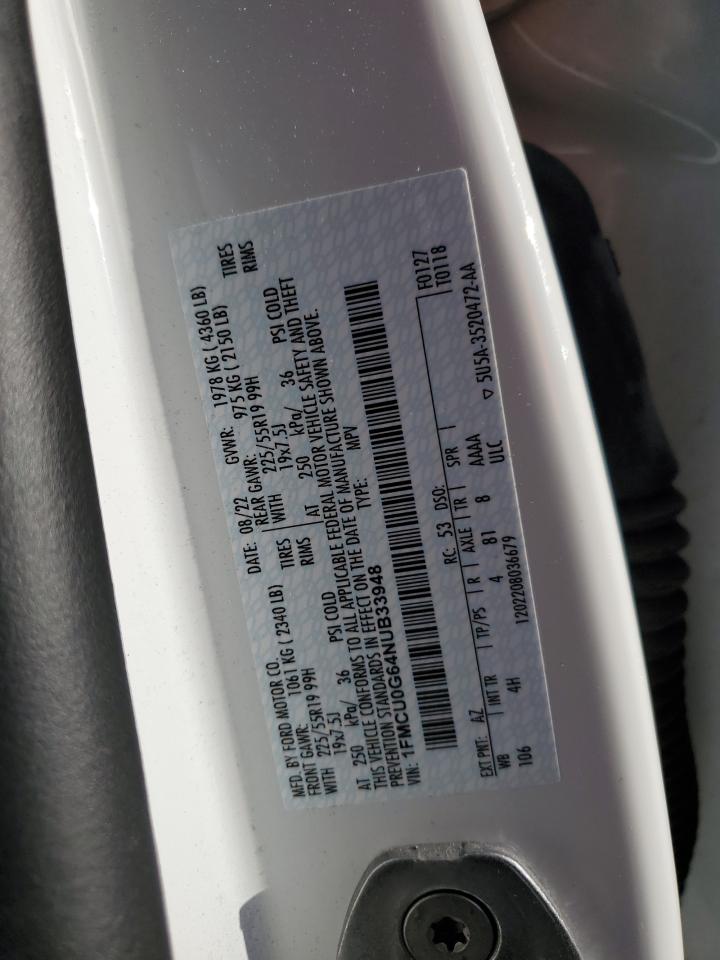 2022 FORD ESCAPE SE VIN:1FMCU0G64NUB33948